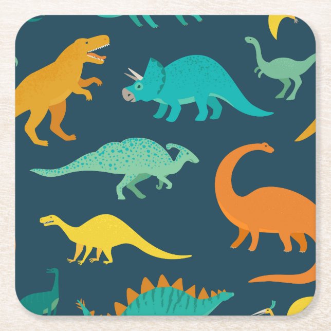 Posavasos Cuadrado De Papel Dinosaurio Adventure: Fondo de escritorio infantil (Anverso)