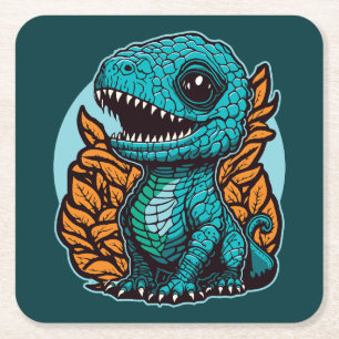 Posavasos Cuadrado De Papel Dinosaurio de bebé lindo