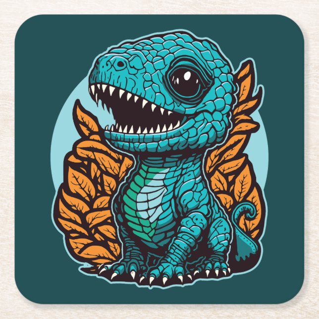 Posavasos Cuadrado De Papel Dinosaurio de bebé lindo (Anverso)
