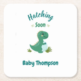 Posavasos Cuadrado De Papel Dinosaurio editable niño niño niño con ducha de ca