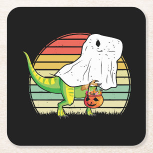 Posavasos Cuadrado De Papel Dinosaurio Fantasma Divertido Halloween