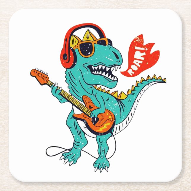 Posavasos Cuadrado De Papel Dinosaurio lindo, regalos de dinosaurios, divertid (Anverso)