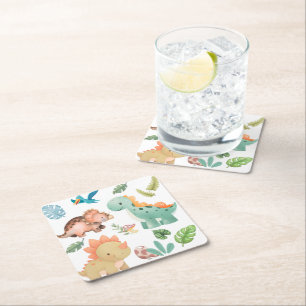 Posavasos Cuadrado De Papel Dinosaurio verde lindo
