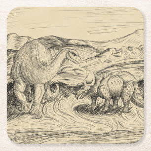 Posavasos Cuadrado De Papel Dinosaurios Clásicos