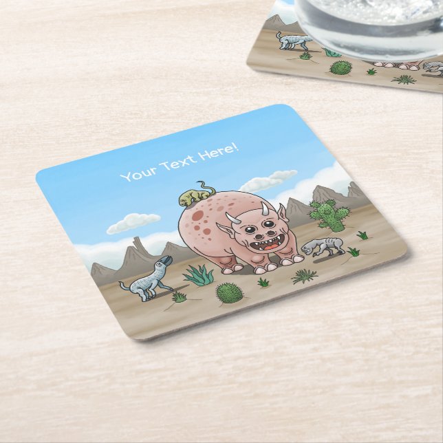 Posavasos Cuadrado De Papel Dinosaurios de fantasía (En perspectiva)