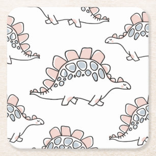 Posavasos Cuadrado De Papel Dinosaurios Doodle: Diversión de mano.