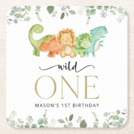 Posavasos Cuadrado De Papel Dinosaurios Lindos, T-Rex, Jurásico, Primer Cumple