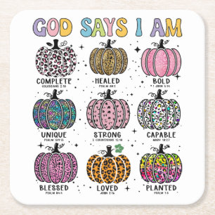 Posavasos Cuadrado De Papel Dios dice que soy calabaza otoño cosecha otoño caí