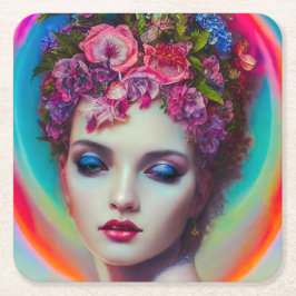 Posavasos Cuadrado De Papel Diosa de las flores