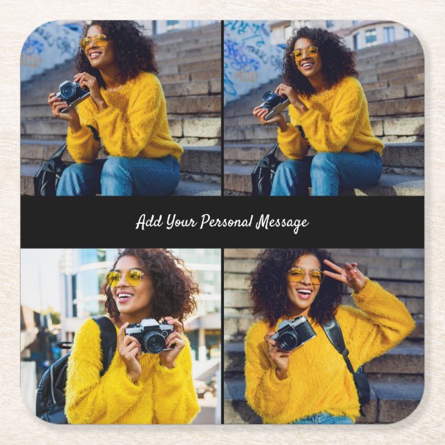 Posavasos Cuadrado De Papel Diseñar su propio Collage de fotos 4 (Anverso)