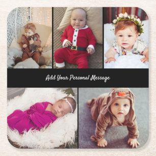 Posavasos Cuadrado De Papel Diseñar su propio Collage de fotos de 5