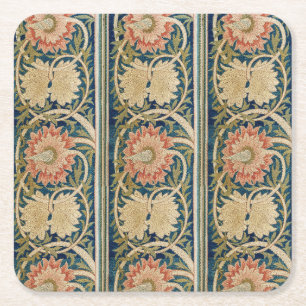 Posavasos Cuadrado De Papel Diseño Antiguo de Bordado de Seda Floral Rosa de W