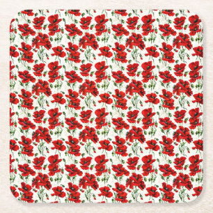 Posavasos Cuadrado De Papel Diseño de amapola roja