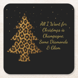 Posavasos Cuadrado De Papel Diseño de árbol de leopardo para vacaciones chic
