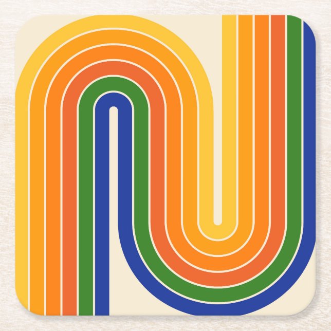 Posavasos Cuadrado De Papel Diseño de arco doble geométrico retro (Anverso)