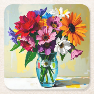 Posavasos Cuadrado De Papel Diseño de arte floral bonito