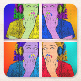Posavasos Cuadrado De Papel Diseño de arte fotográfico retro colorido a la mod