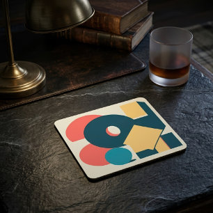 Posavasos Cuadrado De Papel Diseño de Arte Geométrico Abstracto Retro con Riso