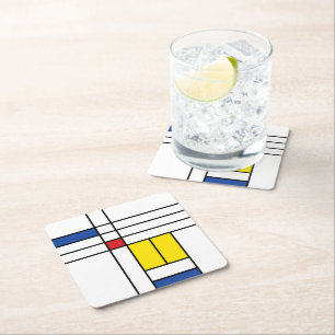 Posavasos Cuadrado De Papel Diseño de Arte Moderno Mondrian II Minimalista De