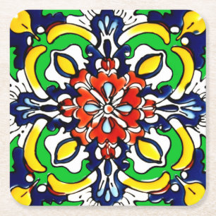 Posavasos Cuadrado De Papel Diseño de Baldosa de Terracota Talavera Mexicana N