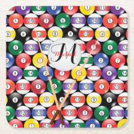 Posavasos Cuadrado De Papel Diseño de bolas de billar monograma