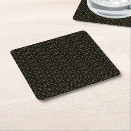 Posavasos Cuadrado De Papel Diseño de caja geométrica dorada elegante en negro
