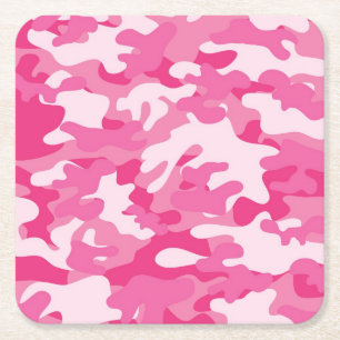 Posavasos Cuadrado De Papel Diseño de camo rosa y blanco
