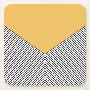 Posavasos Cuadrado De Papel Diseño de chevron negro y blanco y triángulo amari