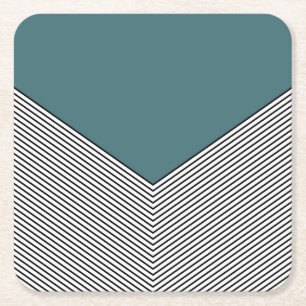 Posavasos Cuadrado De Papel Diseño de chevron negro y blanco y triángulo azul