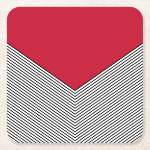 Posavasos Cuadrado De Papel Diseño de chevron negro y blanco y triángulo rojo