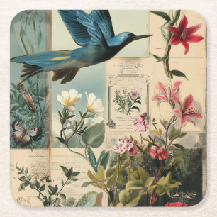 Posavasos Cuadrado De Papel Diseño de collage de estilo botánico