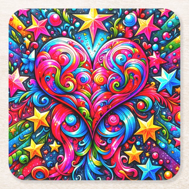 Posavasos Cuadrado De Papel Diseño de corazón (Anverso)