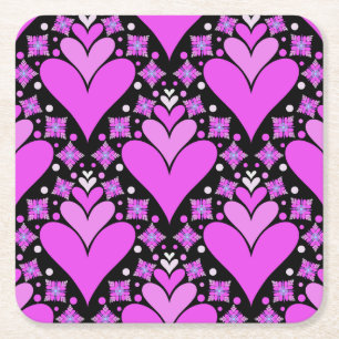 Posavasos Cuadrado De Papel Diseño de corazón moderno, rosa y negro
