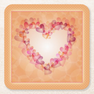 Posavasos Cuadrado De Papel Diseño de corazones románticos pastel y formas abs