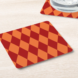 Posavasos Cuadrado De Papel Diseño de cuadros arlequín rojo y naranja