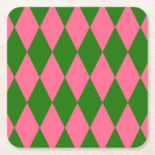 Posavasos Cuadrado De Papel Diseño de cuadros arlequín rosa y verde