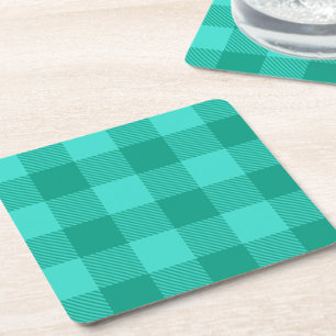 Posavasos Cuadrado De Papel Diseño de cuadros escoceses de gingham azul verdos