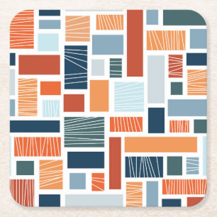 Posavasos Cuadrado De Papel Diseño de estilo geométrico y colorido a mediados 