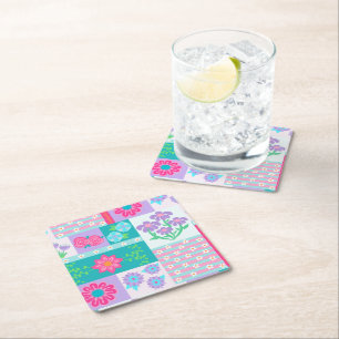 Posavasos Cuadrado De Papel Diseño de flores vibrantes en flor