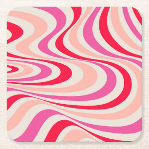 Posavasos Cuadrado De Papel Diseño de giro retro rosa, rojo y gris abstracto