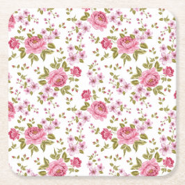 Posavasos Cuadrado De Papel Diseño de hermosos rosas de patrones florales de M