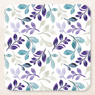 Posavasos Cuadrado De Papel Diseño de hojas de acuarela armoniosas