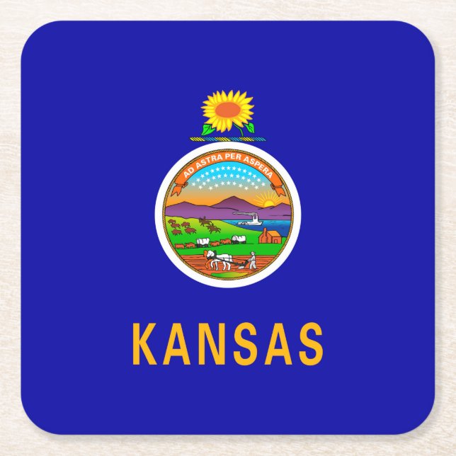 Posavasos Cuadrado De Papel Diseño de la bandera del estado de Kansas (Anverso)