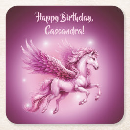 Posavasos Cuadrado De Papel Diseño de la fantasía de Birday Pink Pegasus