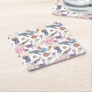 Posavasos Cuadrado De Papel Diseño de la serie de composición de acuarela suba