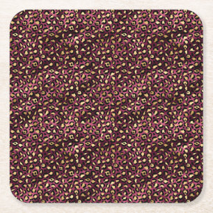 Posavasos Cuadrado De Papel Diseño de la serie Leopardo Burgundy y Gold 1
