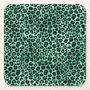 Posavasos Cuadrado De Papel Diseño de la Serie Safari Esmeralda y Oro 9