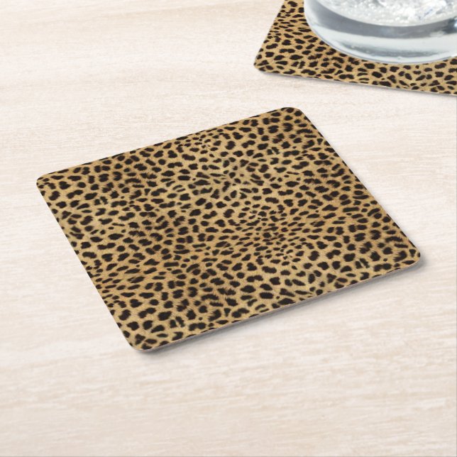 Posavasos Cuadrado De Papel Diseño de leopardo (En perspectiva)