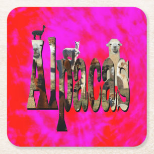 Posavasos Cuadrado De Papel Diseño De Logotipos De Alpaca Rojo Y Rosa,