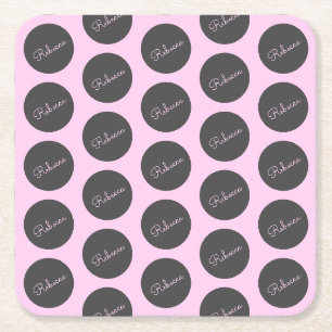 Posavasos Cuadrado De Papel Diseño de lunares moderno rosa y gris retro-modern